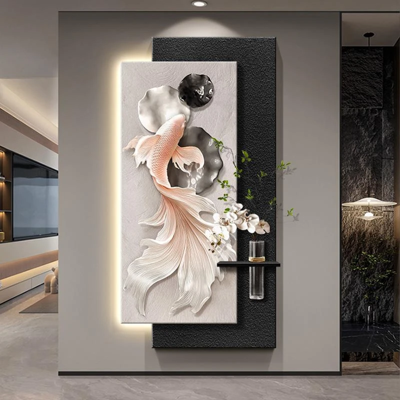 玄关装饰画锦鲤挂画寓意好轻奢高级感走廊过道壁画尽头入户进门