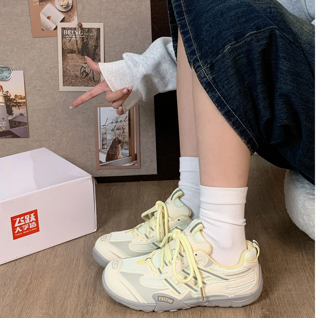 飞跃2025秋冬新款复古网面厚底百搭休闲机车运动小众轻便德训鞋