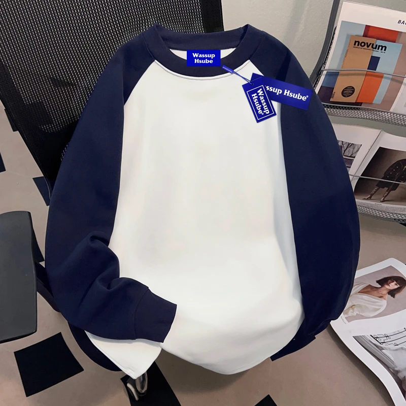 WASSUP HSUBE重磅纯棉纯色长袖t恤美式宽松情侣休闲上衣男女秋冬