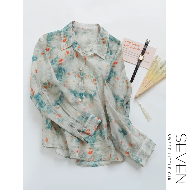 天丝花衬衫③七七146小个子复古港风花衬衫女小美说