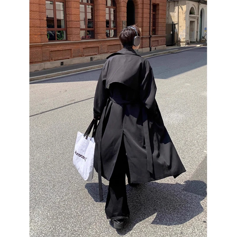 黑色双排扣风衣外套男春秋款韩系穿搭高级感痞帅中长款英伦风大衣