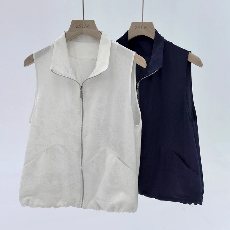 桑蚕丝复古提花文艺时尚纯色马甲LW   825048