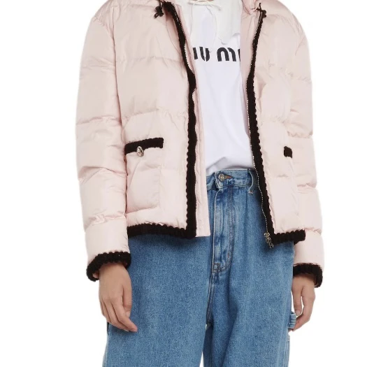 99新 MIU MIU/缪缪 1050/粉色拉链白鹅绒羽绒服/40码