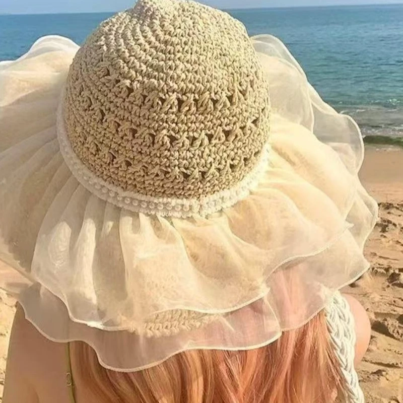 草帽萱沙滩海边出游防晒帽子女夏季防紫外线太阳帽时尚百搭遮阳帽