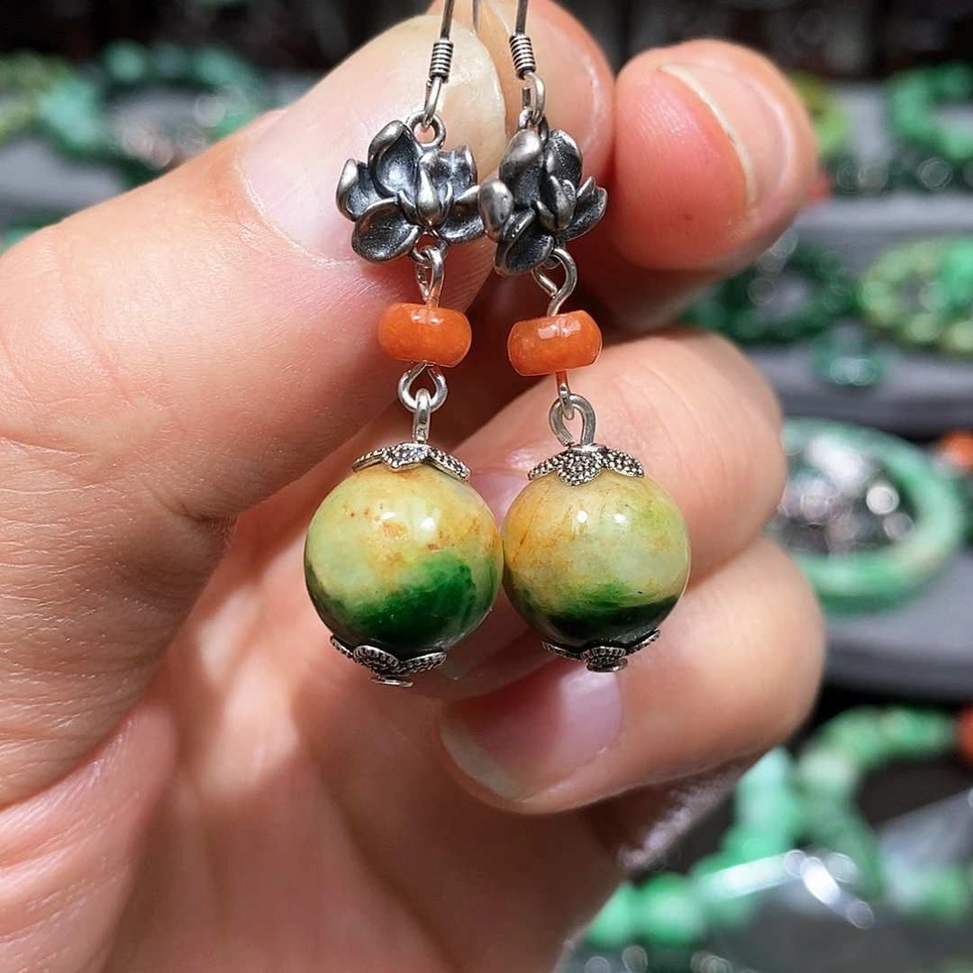 银S925镶嵌翡翠耳饰漂亮美眉