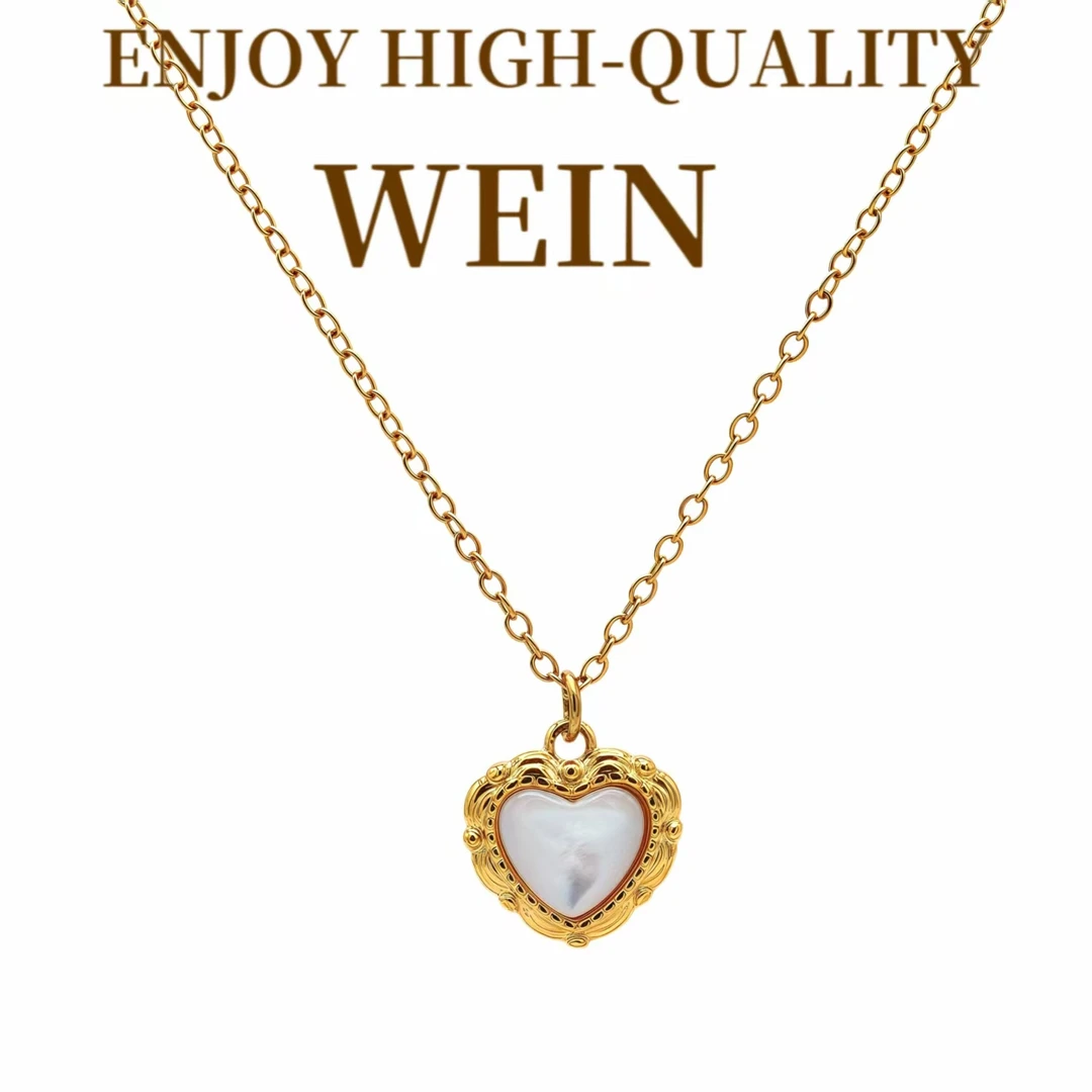 WEIN 钛钢项链 镀K金爱心贝壳坠链不掉色白色轻奢时尚百搭小众Ins