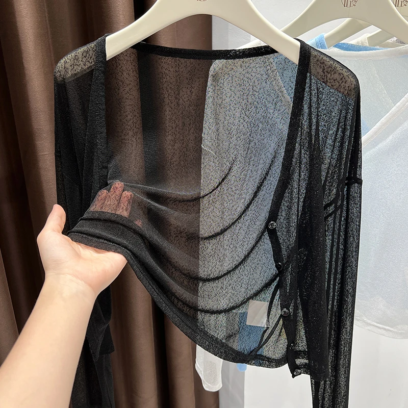 黑色法式轻薄微透薄款外套2025爆款高级感外搭短款长袖防晒开衫