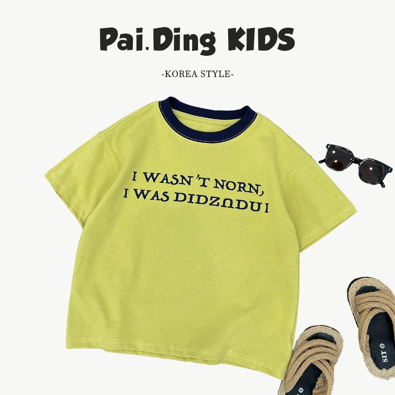 夏装儿童韩版时尚撞色字母休闲圆领百搭短袖T恤SJ5673