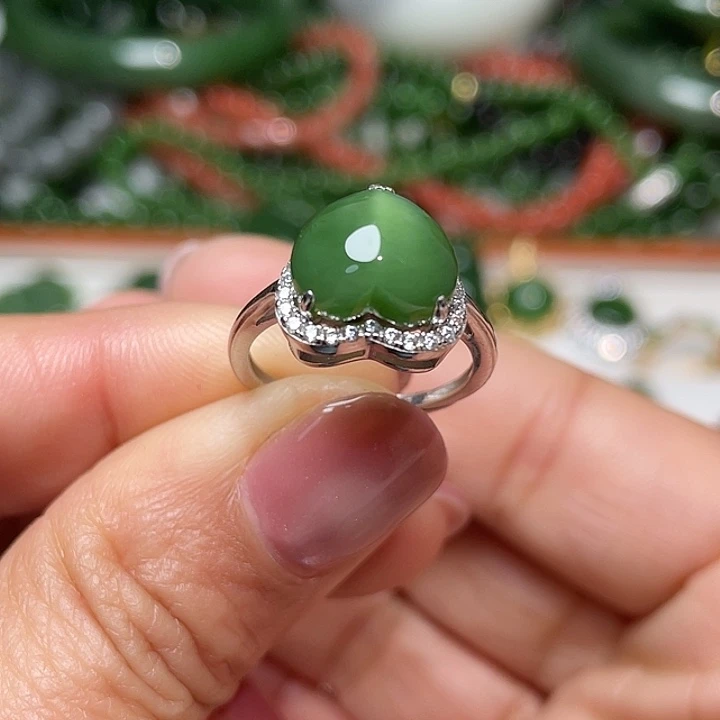 和田玉（碧玉）银S925镶嵌戒指