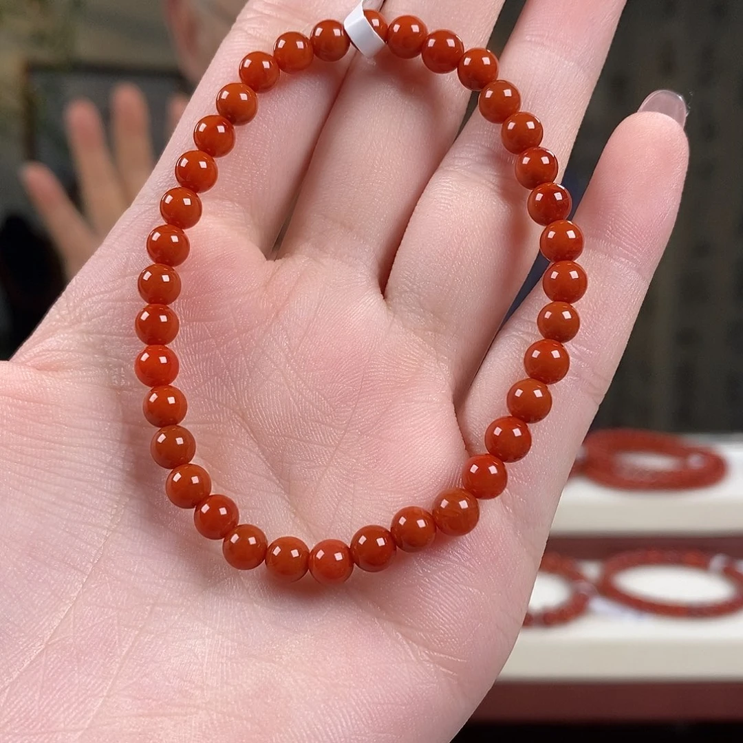 南红玛瑙未镶嵌手串原矿5mm+高品3A级别满色满肉瓦西川料