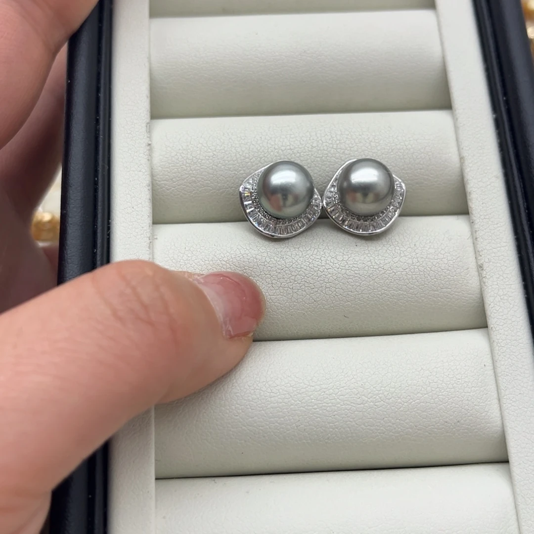 海水珍珠银S925镶嵌耳饰