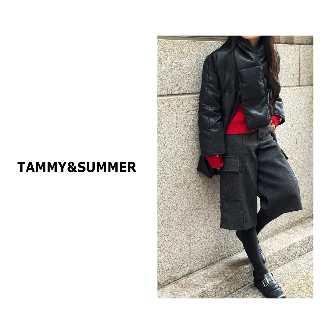 【Tammy&Summer】韩版复古感深灰色宽松羊毛混纺工装七分裤531971