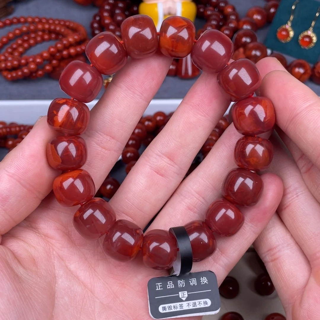 南红玛瑙未镶嵌其他14.4mm瓦西原矿玫红火焰纹