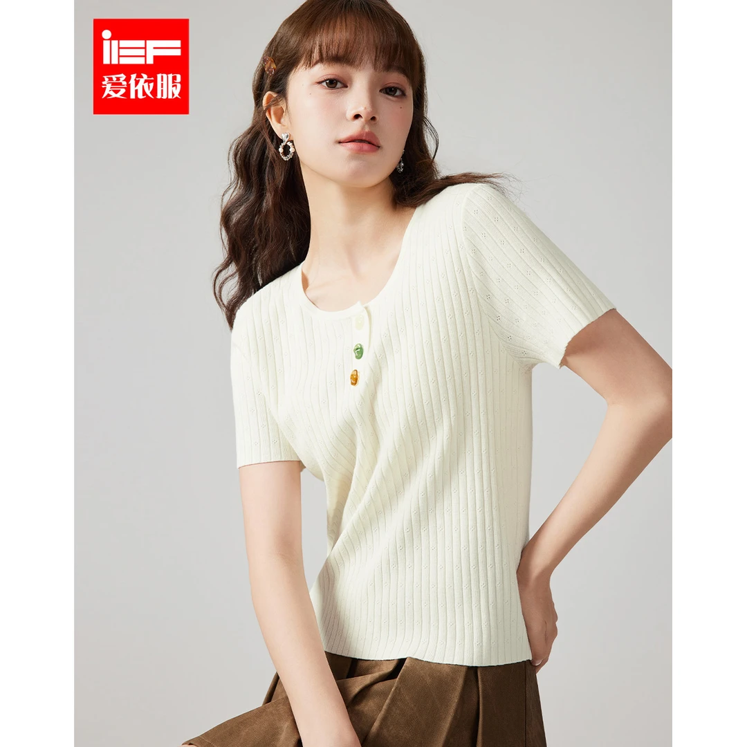 IEF/爱依服2025夏季新款韩版森系小清新显瘦毛织上衣欧若风