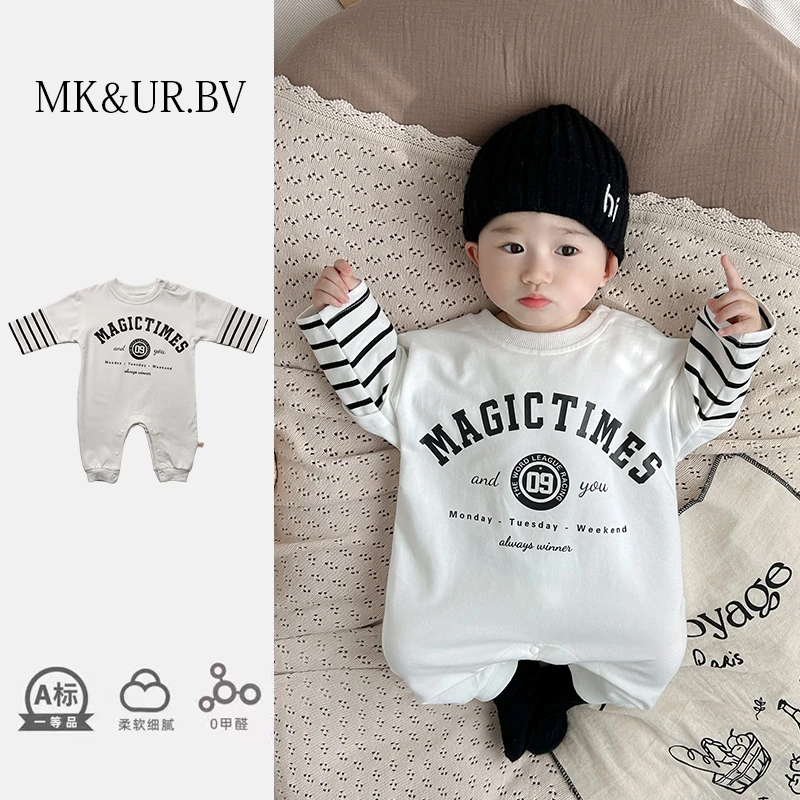 MK&UR.BV婴儿字母连体衣服秋季男女宝宝超萌洋气韩系ins外出哈衣