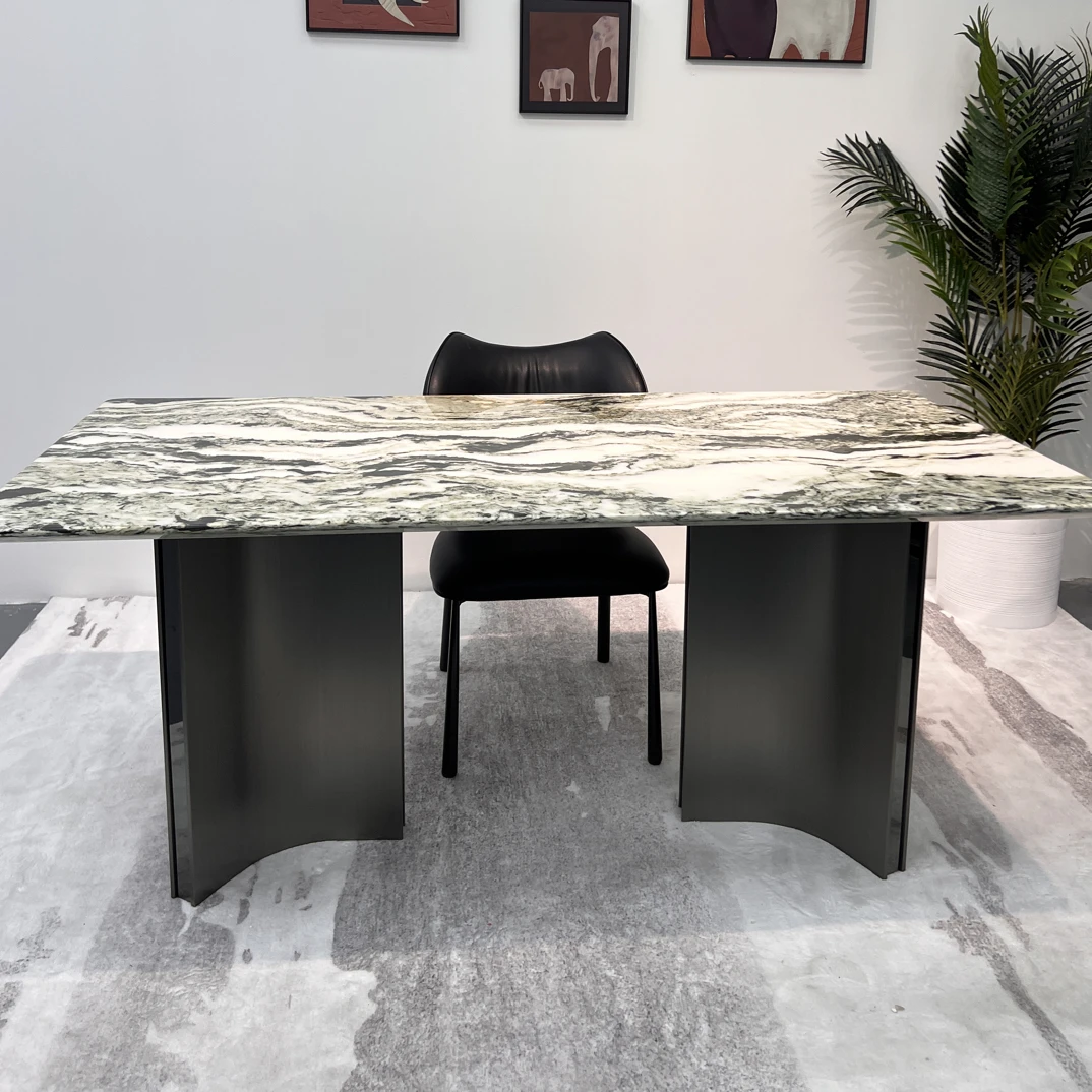 【山水绿】进口天然奢石餐桌椅组合轻奢家用奢石长方形吃饭桌子高级