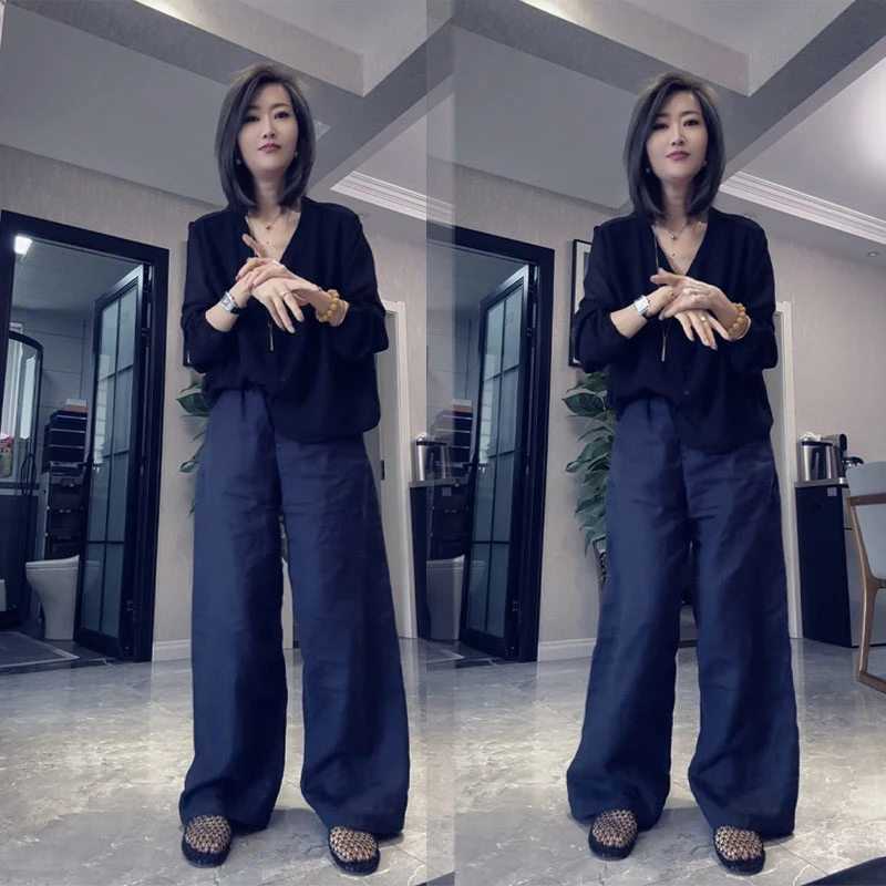 欧洲站时尚夏装百搭套装2025夏季新款防晒衫长袖阔腿裤气质两件套