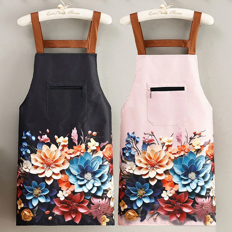 时尚3D立体印花防水防油围裙厨房做饭防污护衣上班洋气工作服护衣