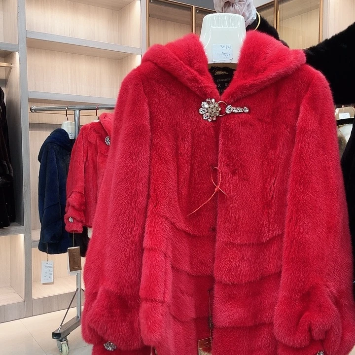 红色貂皮大衣yh0366