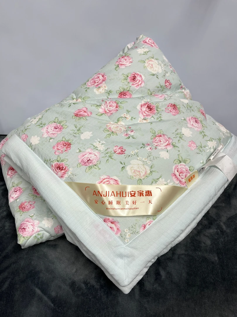蓝色花木棉加厚夏被200*230cm双人空调被可机洗夏凉被3.5-4斤