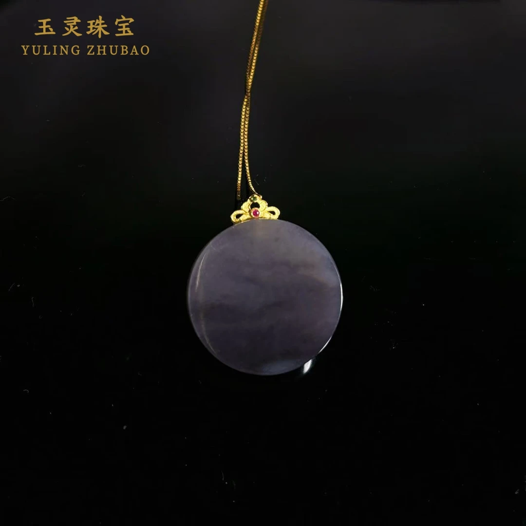 【山水画】18k金 天然和田玉烟紫水墨画平安牌吊坠 多样性发其一