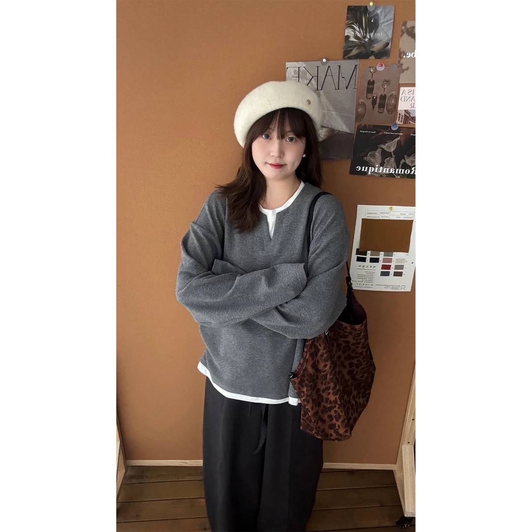 zhukele 假两件简单领卫衣