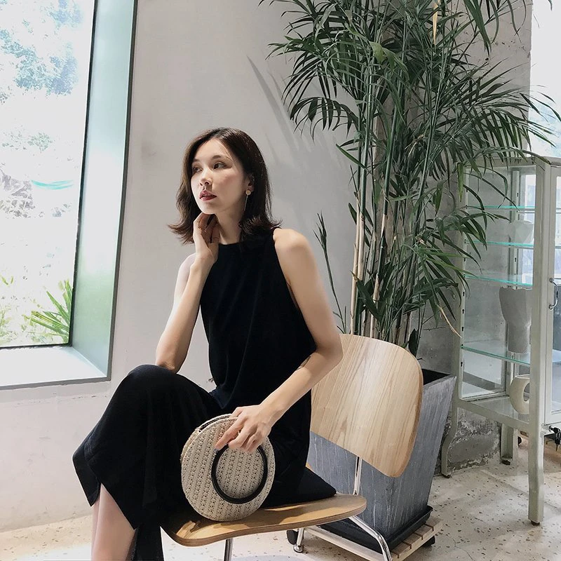 网红款名媛气质显瘦修身减龄时尚轻奢纯色长裙7019