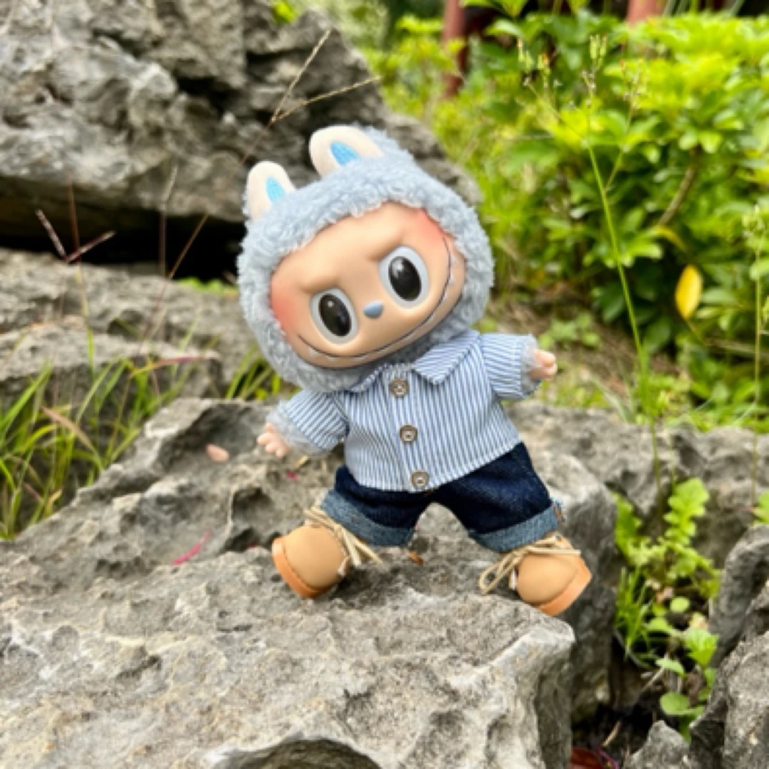 17cm拉布布娃衣搪胶挂件拉布布衣服夏野通勤装心动马卡龙Labubu