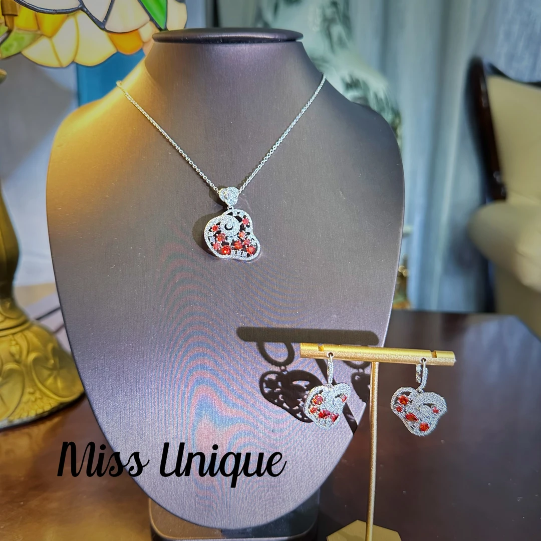 S6054红蓝不规则祥云项链套装