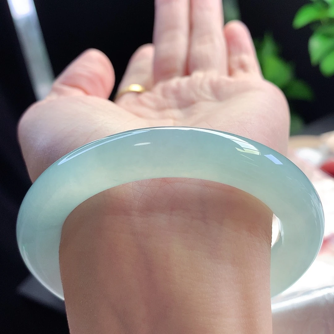 未镶嵌手镯翡翠55-56圈口冰胶透晴绿完美对标大万品质5号