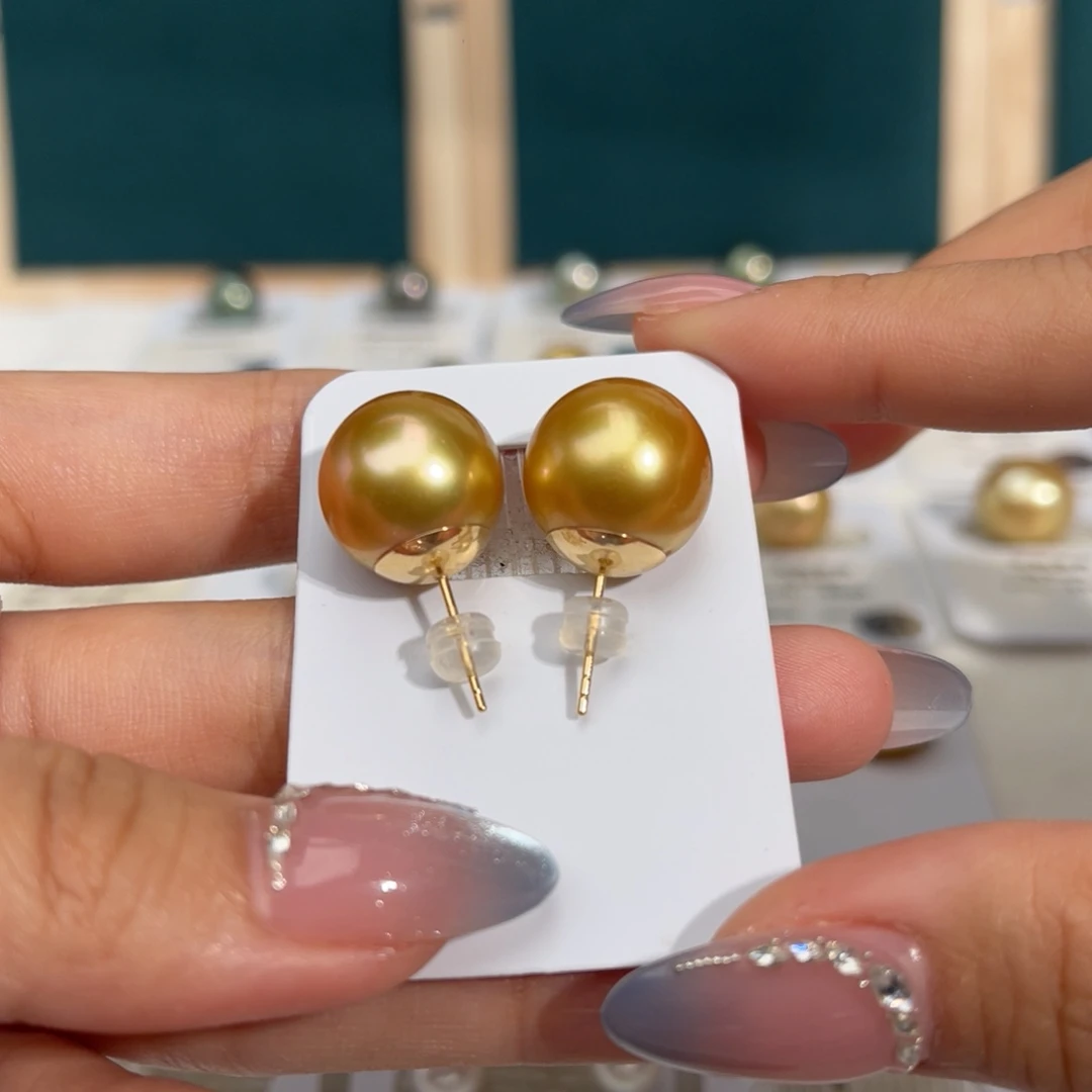 海水珍珠南洋金珠18K金镶嵌14-15mm