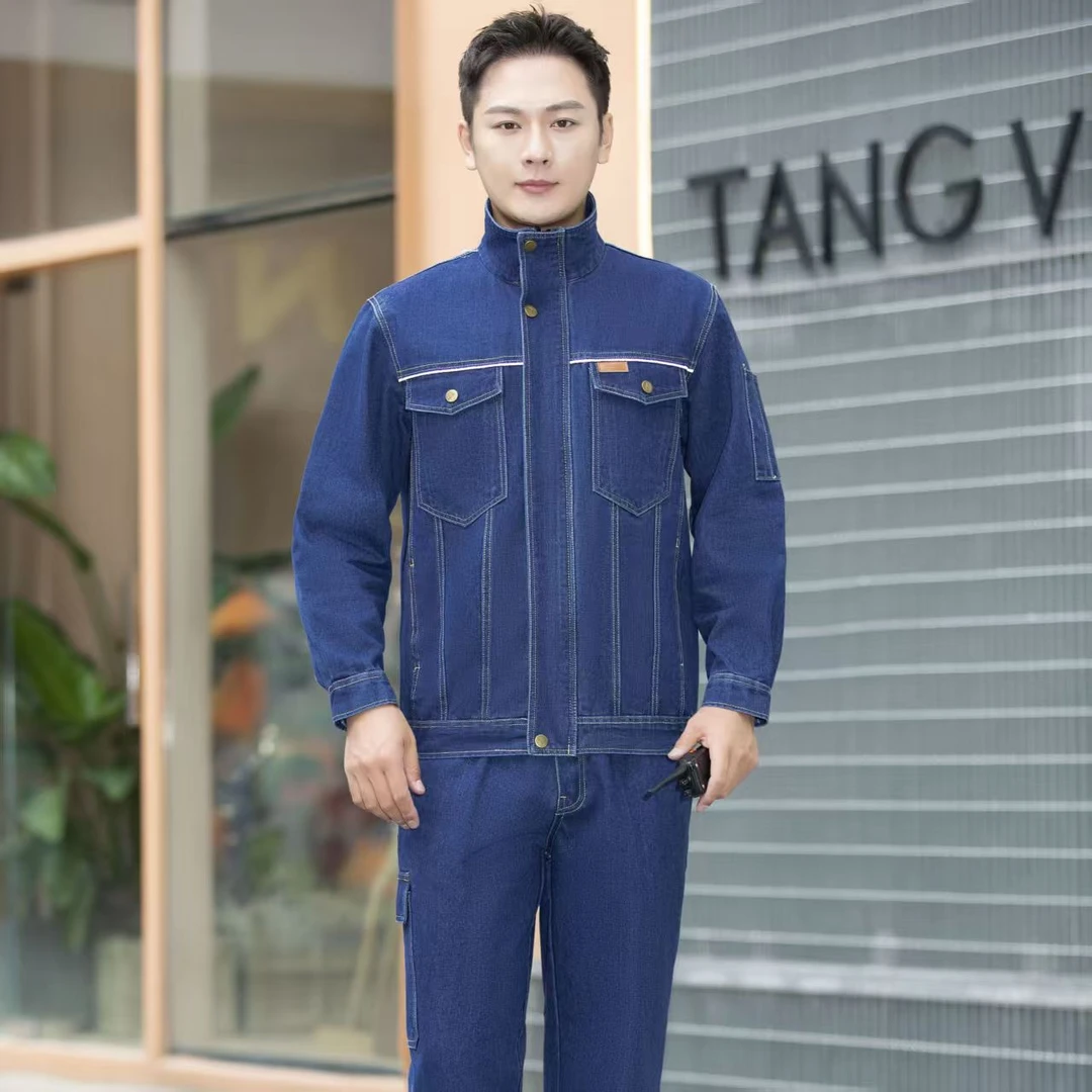 牛仔电焊工作服套装男长袖焊工防烫劳保服工地劳动劳保工作服男装