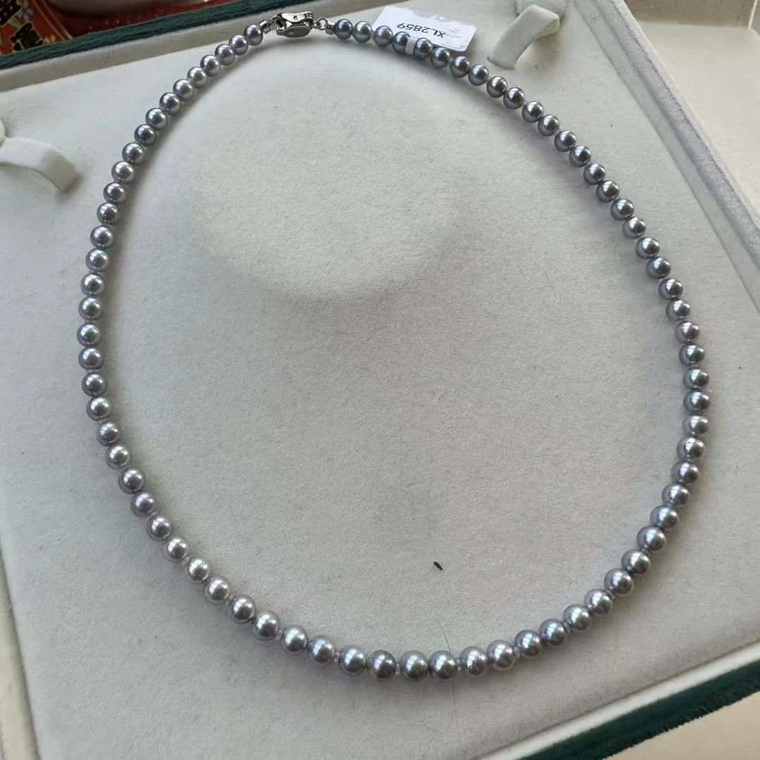 S925银 5-6mm海水银蓝光真多麻珍珠项链 XL2859