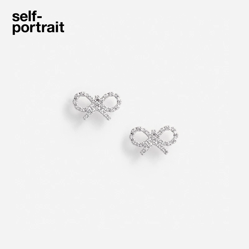 self-portrait 铜合金耳饰 2025早秋新款银简约色钻饰蝴蝶结耳钉