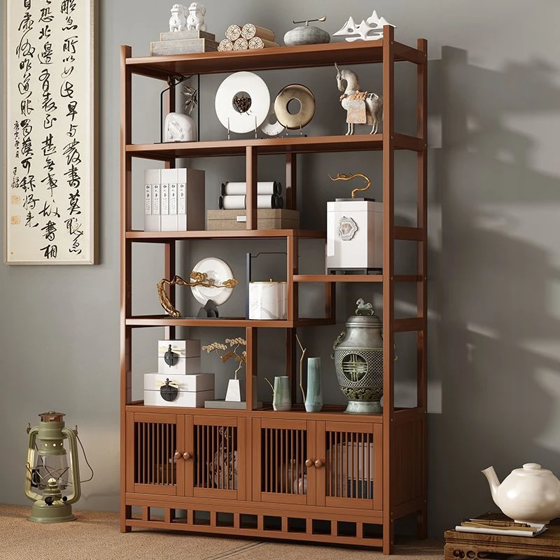 （现货速发）博古架多宝阁茶叶展示柜包邮客厅新中式置物架古摆件柜
