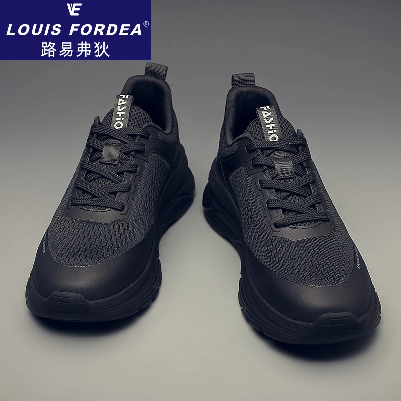 Louis Fordea/路易弗狄男士休闲鞋黑色运动鞋子网鞋透气开车男鞋