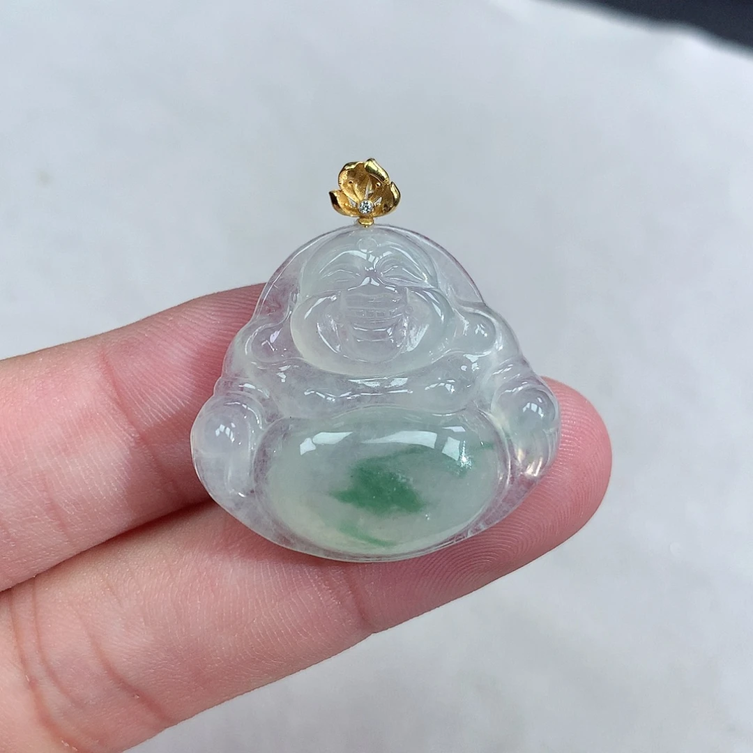 颈饰18K金镶嵌翡翠冰种飘花佛公