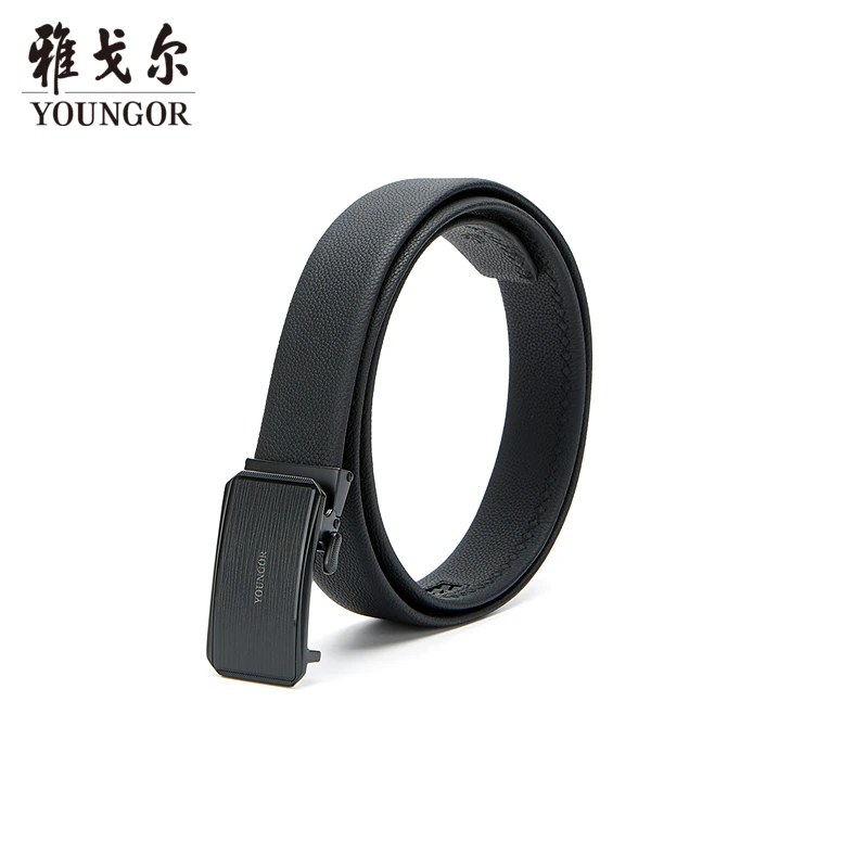 雅戈尔黑金标合金头层牛皮商务休闲自动扣腰带82955