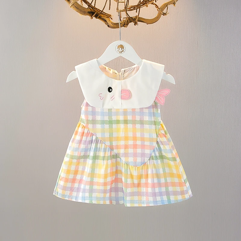 小女孩娃娃领格子裙夏装女童薄款无袖背心裙2025夏季小公主连衣裙