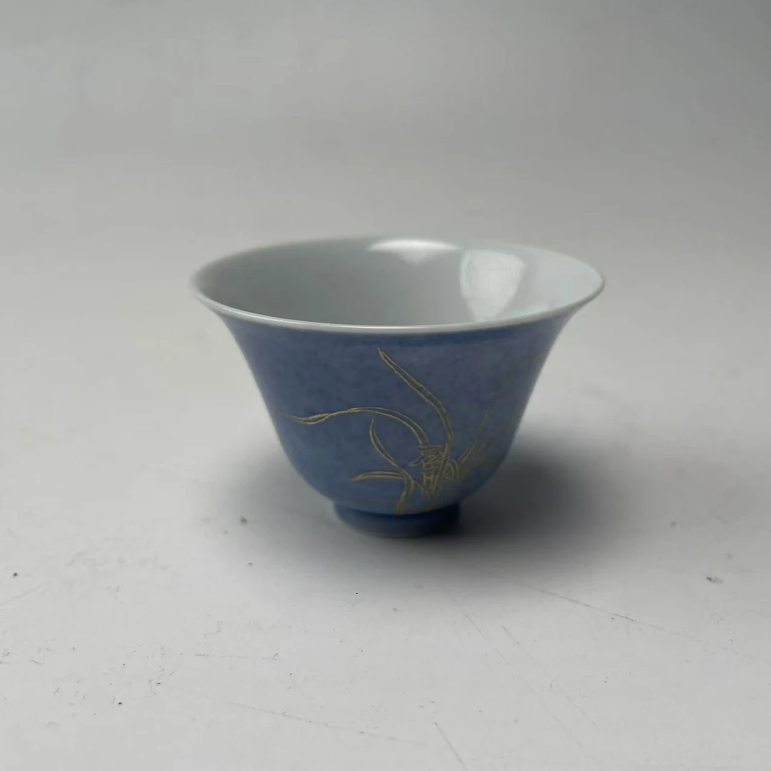 蓝地描金兰花杯五只BY07X1224