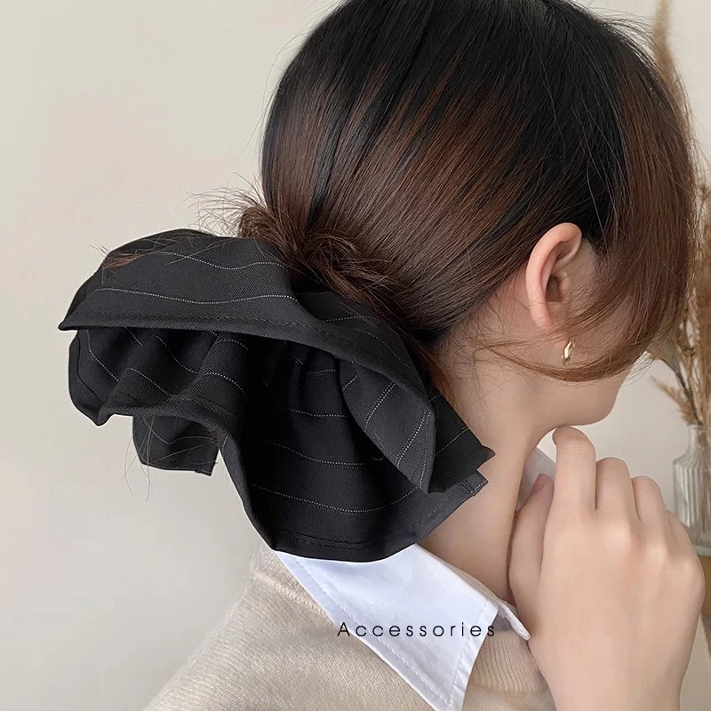 简约黑色大裙摆双层大肠发圈女高级感低丸子头扎马尾头饰头绳头花