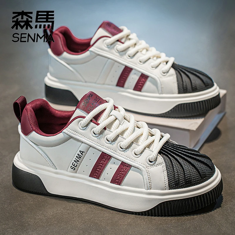 SENMA/森马拼色板鞋男2025秋季新款舒适皮面软底百搭网红休闲男鞋