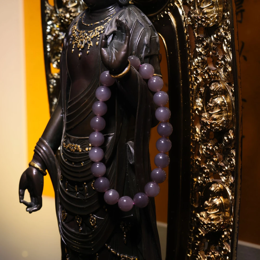 【觀山】和田玉烟紫8mm手串