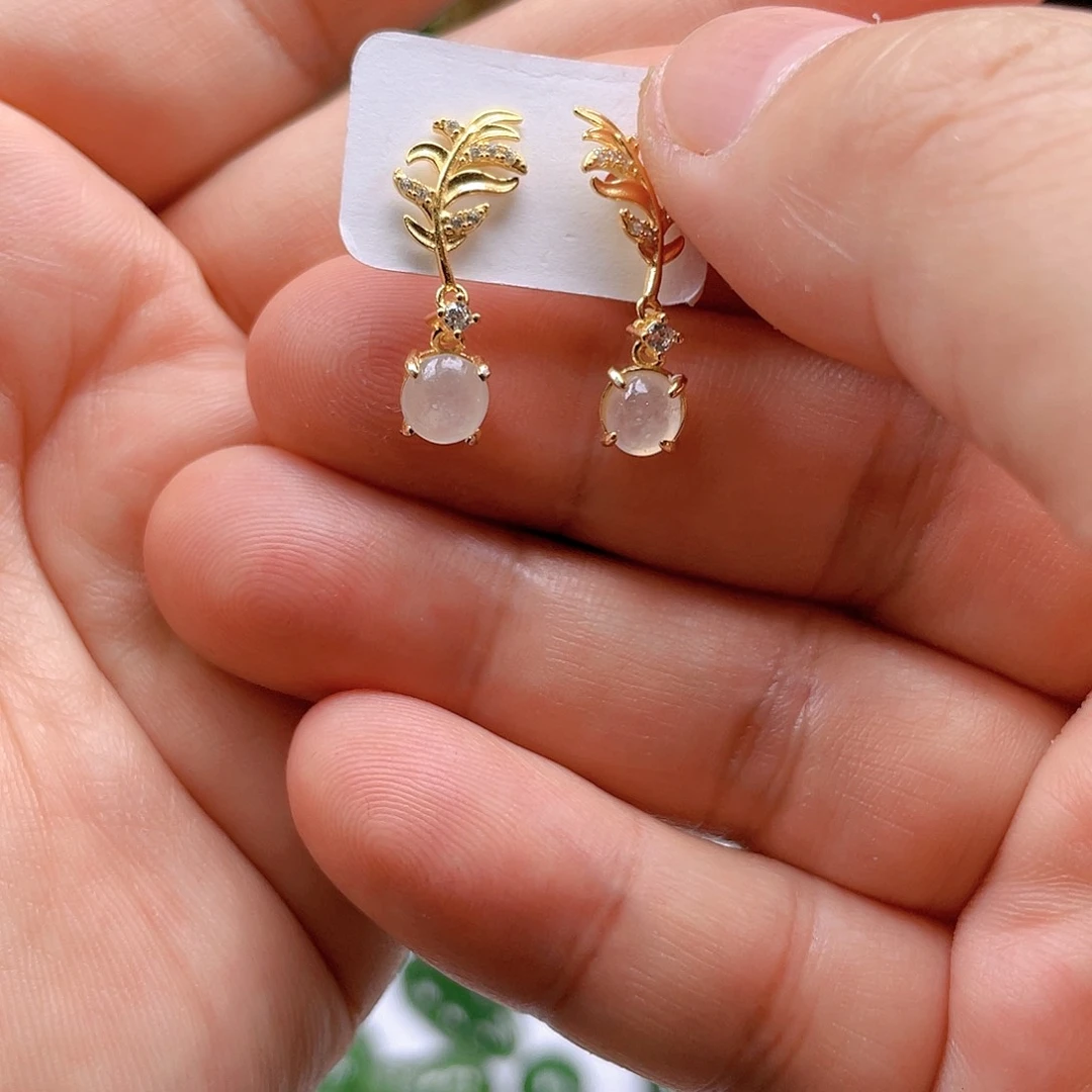 翡翠耳饰银S925镶嵌天然A贷