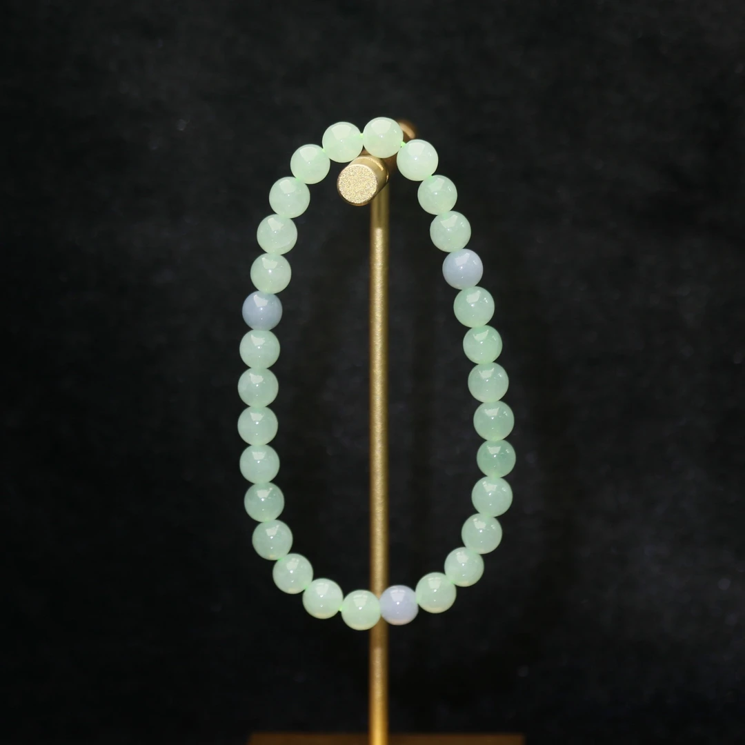 8天然缅甸翡翠A货冰绿珠链/500553/北京银座禾拍卖