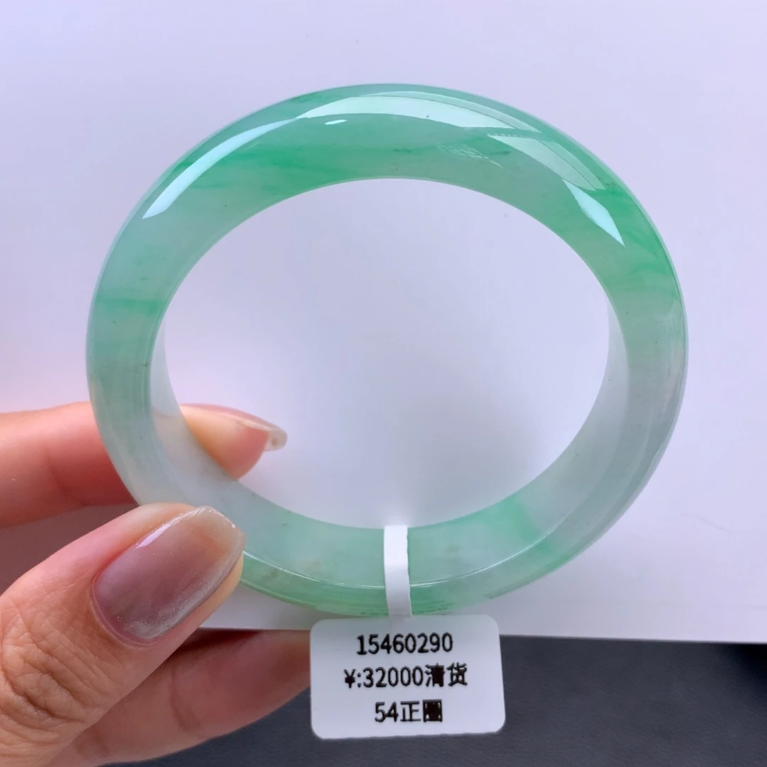 翡翠手镯未镶嵌回流）冰胶绿底金丝绿手镯