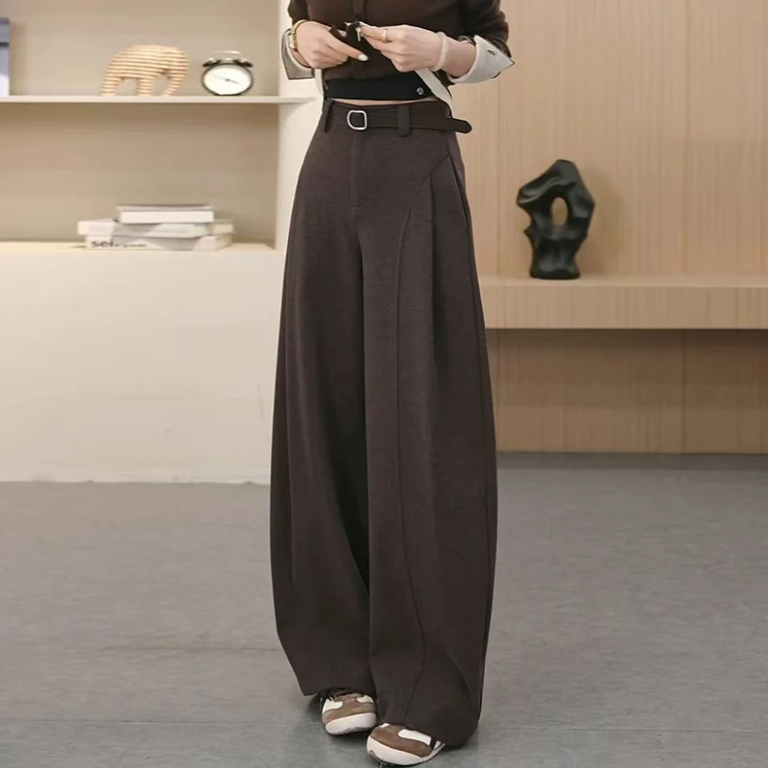 【送腰带】秋冬厚款糯感休闲垂感宽松直筒显瘦百搭阔高腰腿裤L1197