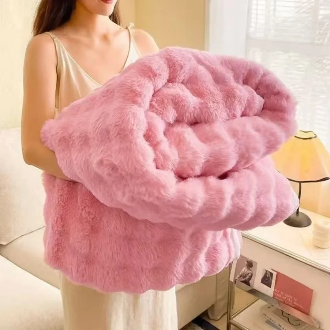 秋冬泡泡绒毛毯加绒加厚泡泡毯居家宿舍办公沙发家用休闲毛毯