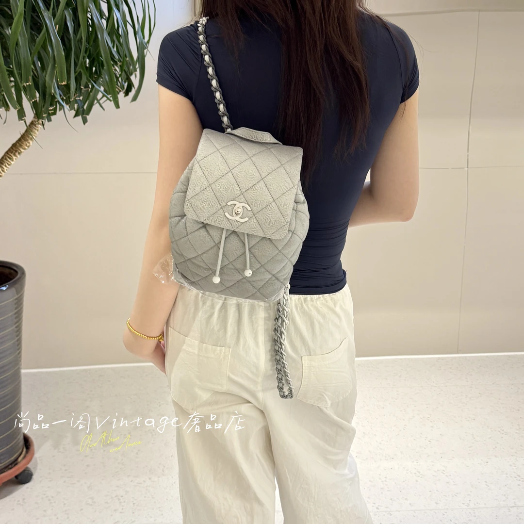 99新 Chanel/香奈儿 尚品一阁/24c灰色渐变荔枝皮双肩包