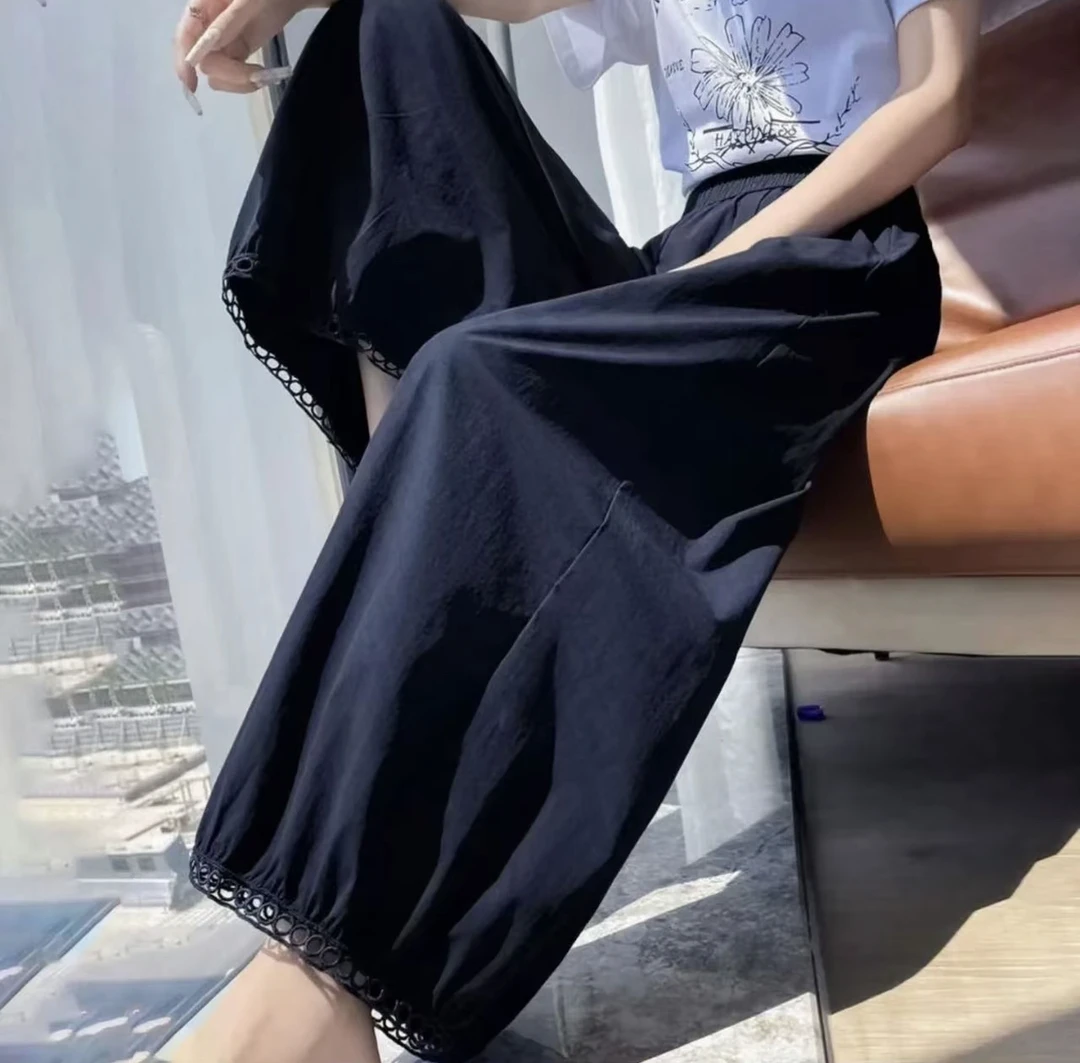 2025夏季新品时尚百搭气质显瘦休闲潮流纯色高腰松紧腰九分裤 062